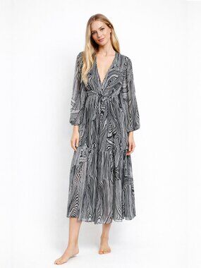 2/$30 Express Metallic Zebra Stripes Cover-up Ecru Black Small/ Medium #A1939